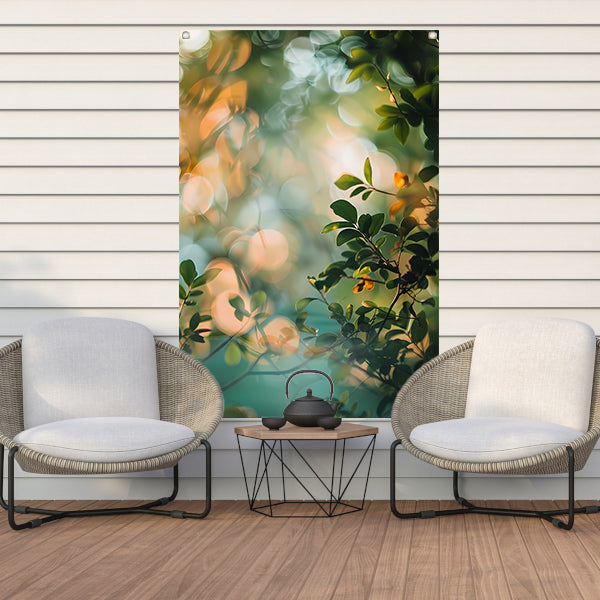 Zonlicht door groene bladeren tuinposter