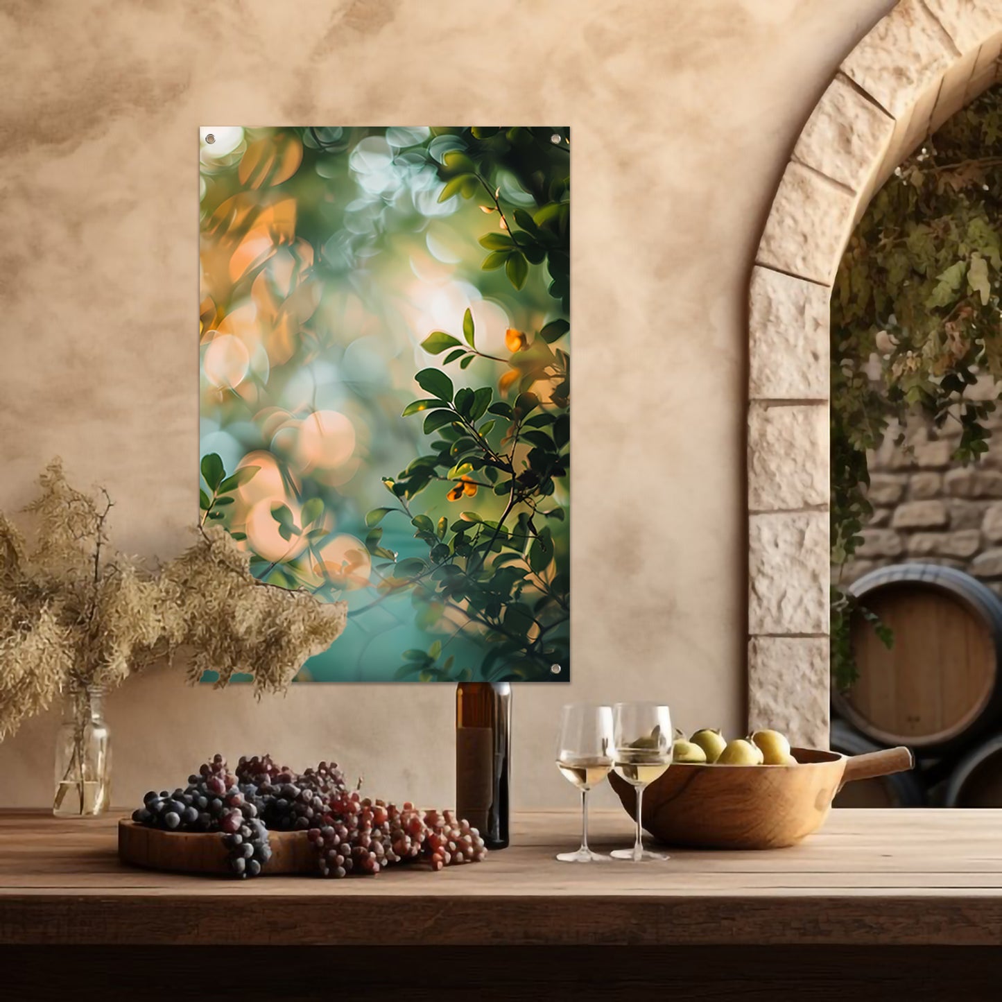 Zonlicht door groene bladeren tuinposter