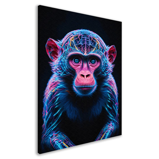 Futuristisch neonportret van een kleurrijke aap canvas