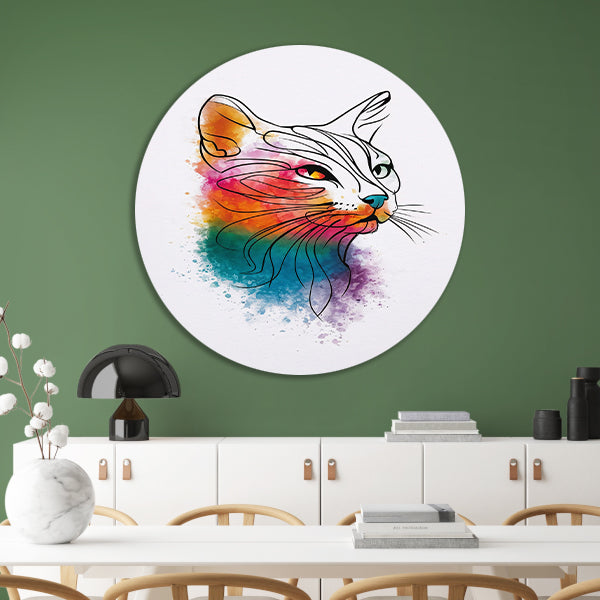 Abstracte aquarel kat met kleurexplosie aluminium muurcirkel
