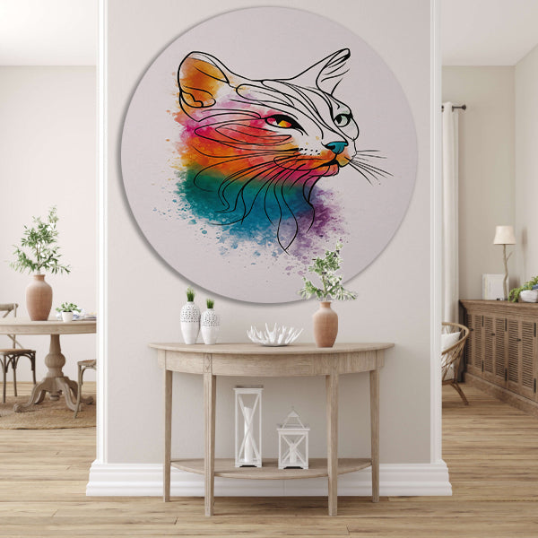 Abstracte aquarel kat met kleurexplosie aluminium muurcirkel