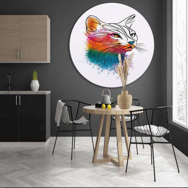 Abstracte aquarel kat met kleurexplosie aluminium muurcirkel