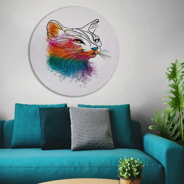 Abstracte aquarel kat met kleurexplosie aluminium muurcirkel