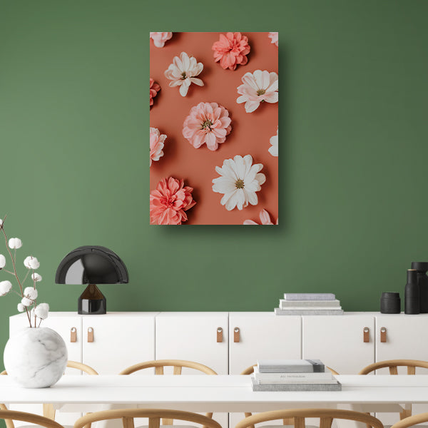 Minimalistische bloemen op oranje achtergrond canvas