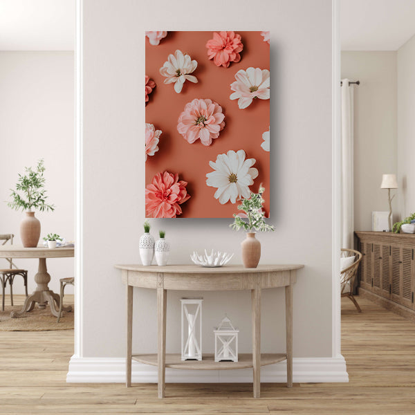 Minimalistische bloemen op oranje achtergrond canvas