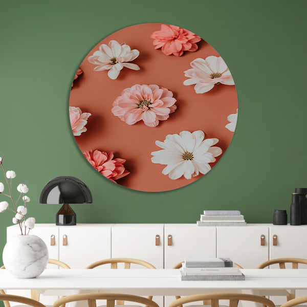 Minimalistische bloemen op oranje achtergrond aluminium muurcirkel