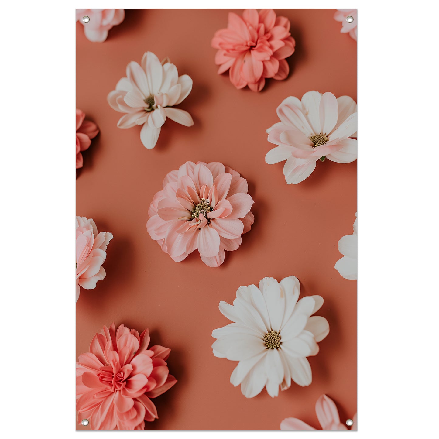 Minimalistische bloemen op oranje achtergrond tuinposter