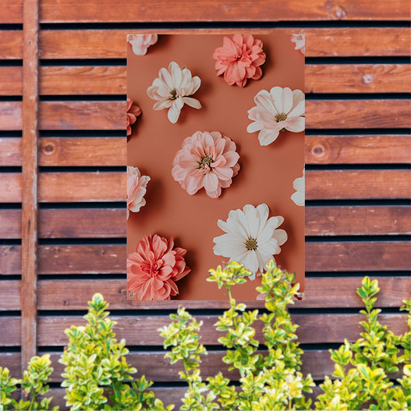 Minimalistische bloemen op oranje achtergrond tuinposter