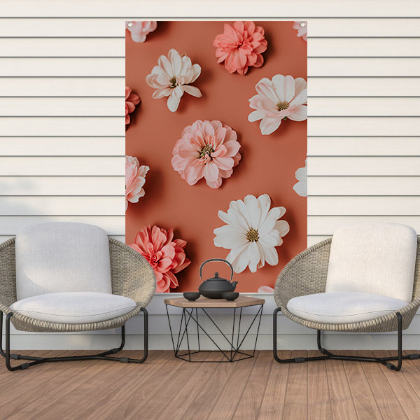 Minimalistische bloemen op oranje achtergrond tuinposter