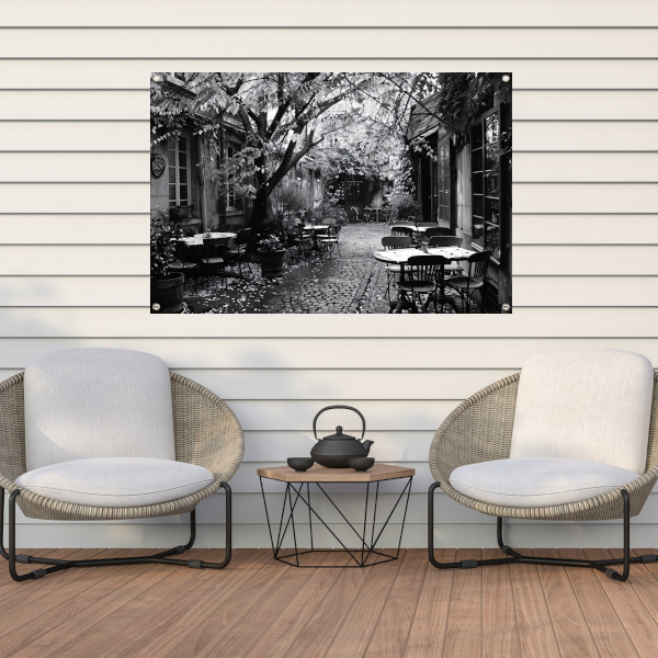 Minimalistische Buitenplaats met Stoelen tuinposter