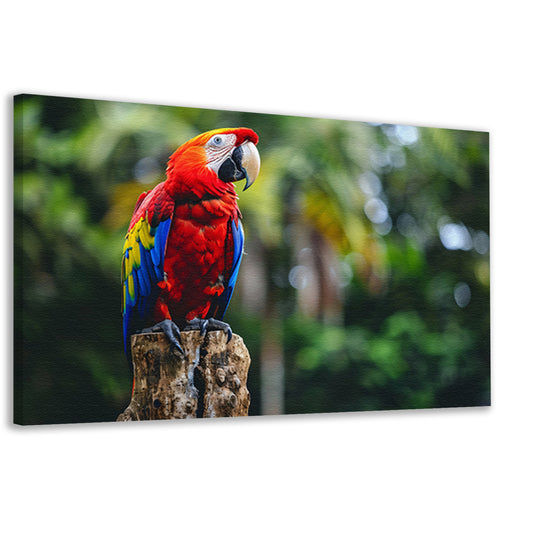 Kleurrijke realistische papegaai op een boomstronk canvas