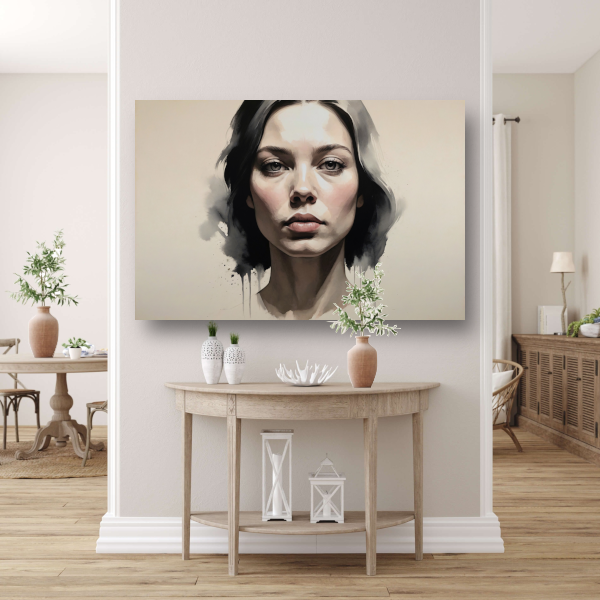 Moderne Vrouw met Inkt en Blik canvas met baklijst