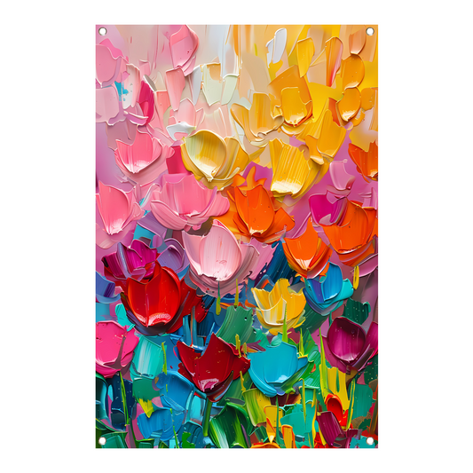 Abstract kleurrijk schilderij van bloemen tuinposter