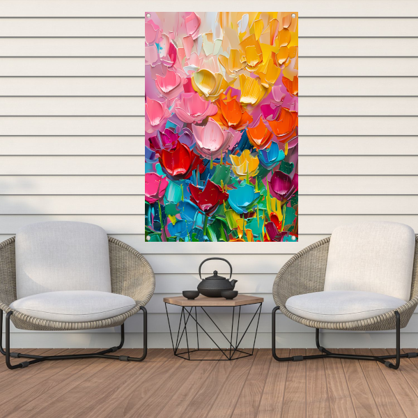 Abstract kleurrijk schilderij van bloemen tuinposter