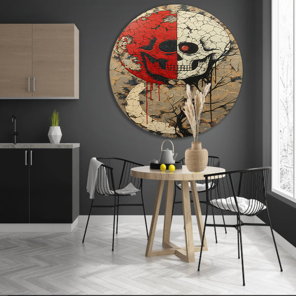 SurRealistisch Schedelboom in Contrast aluminium muurcirkel