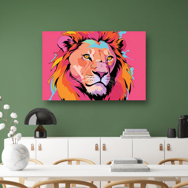 Kleurrijke Pop Art Leeuw op Roze Achtergrond acrylglas