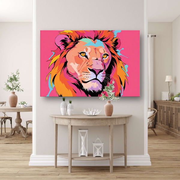 Kleurrijke Pop Art Leeuw op Roze Achtergrond canvas