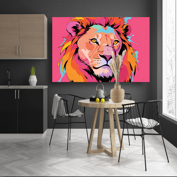 Kleurrijke Pop Art Leeuw op Roze Achtergrond acrylglas