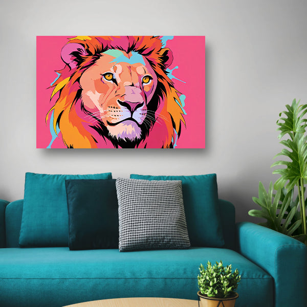 Kleurrijke Pop Art Leeuw op Roze Achtergrond canvas