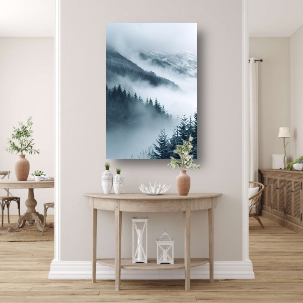 Monochroom Berglandschap in de Mist canvas