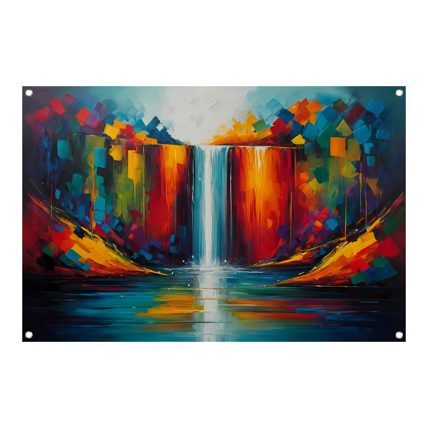 Levendige Geometrische Kleuren Waterval Reflectie tuinposter