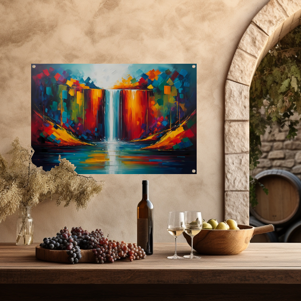 Levendige Geometrische Kleuren Waterval Reflectie tuinposter