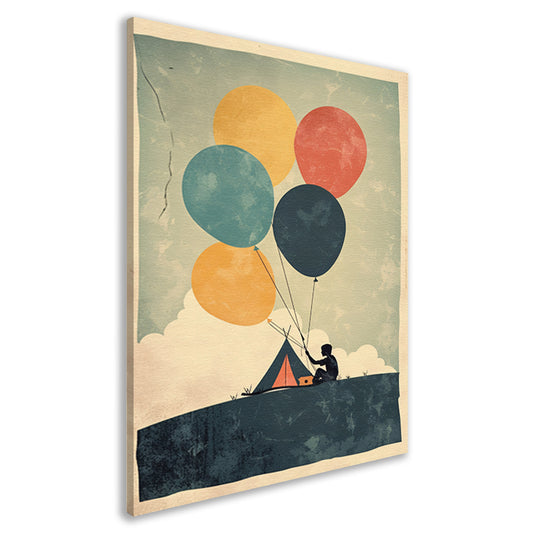 Eenzame kampeerder met ballonnen canvas