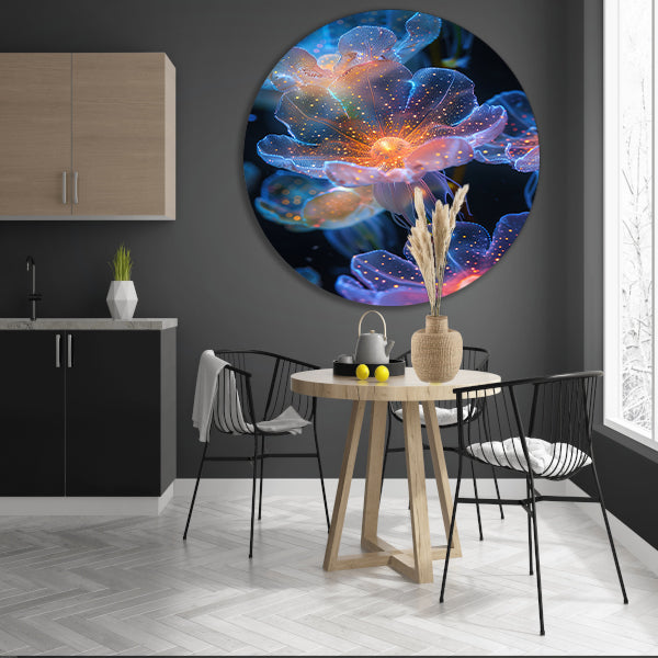 Digitale Kunst: Bloemen met Kosmische Gloed aluminium muurcirkel