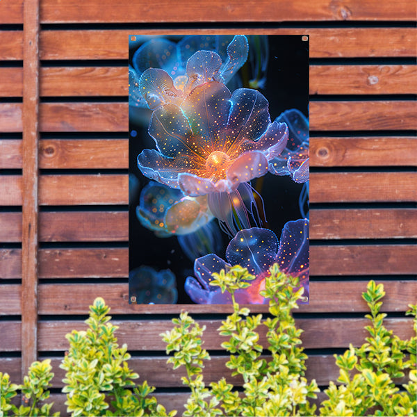 Digitale Kunst: Bloemen met Kosmische Gloed tuinposter