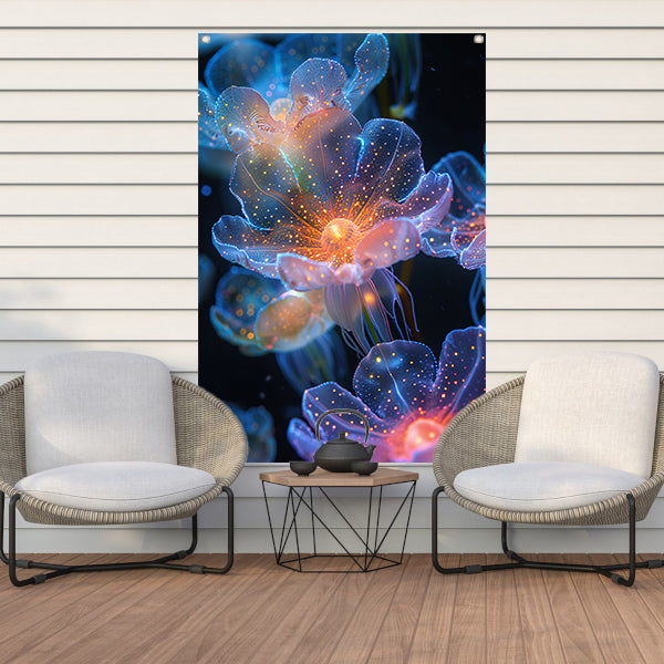 Digitale Kunst: Bloemen met Kosmische Gloed tuinposter