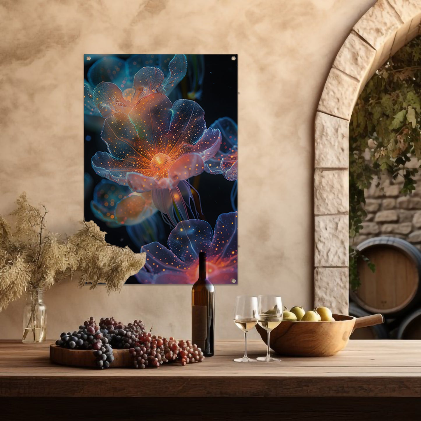 Digitale Kunst: Bloemen met Kosmische Gloed tuinposter