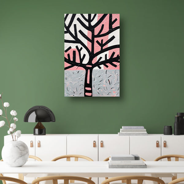 Abstracte boom met roze en zwarte accenten canvas