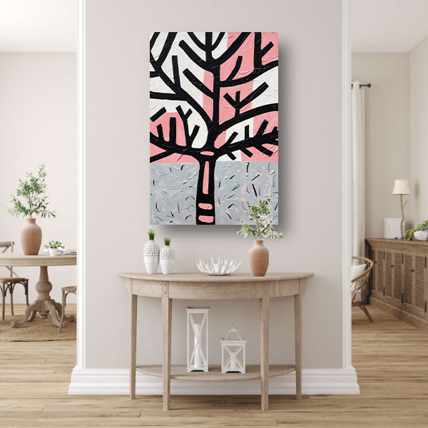 Abstracte boom met roze en zwarte accenten canvas