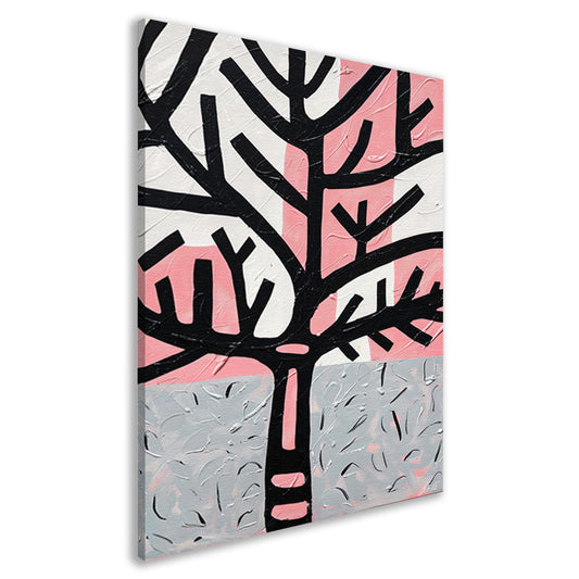 Abstracte boom met roze en zwarte accenten canvas