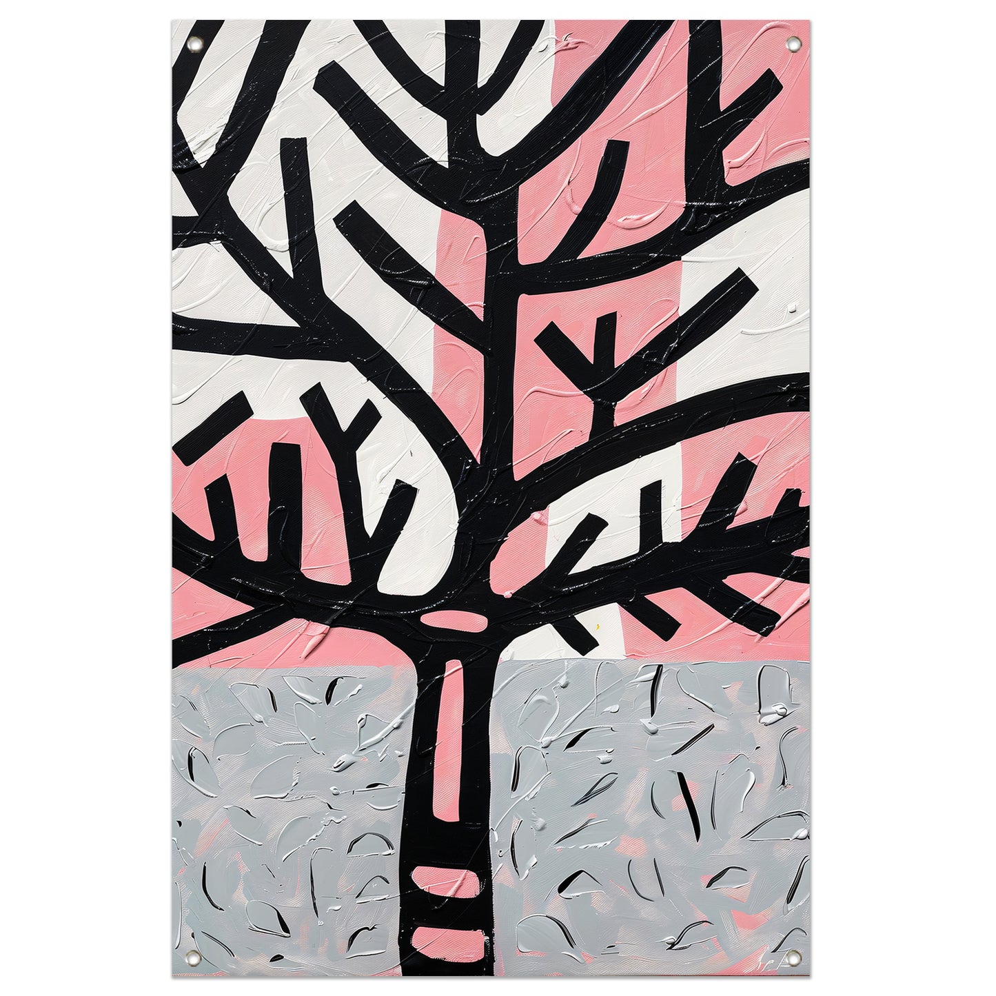 Abstracte boom met roze en zwarte accenten tuinposter