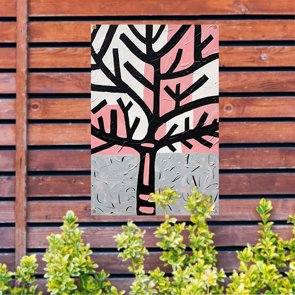 Abstracte boom met roze en zwarte accenten tuinposter