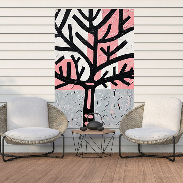Abstracte boom met roze en zwarte accenten tuinposter