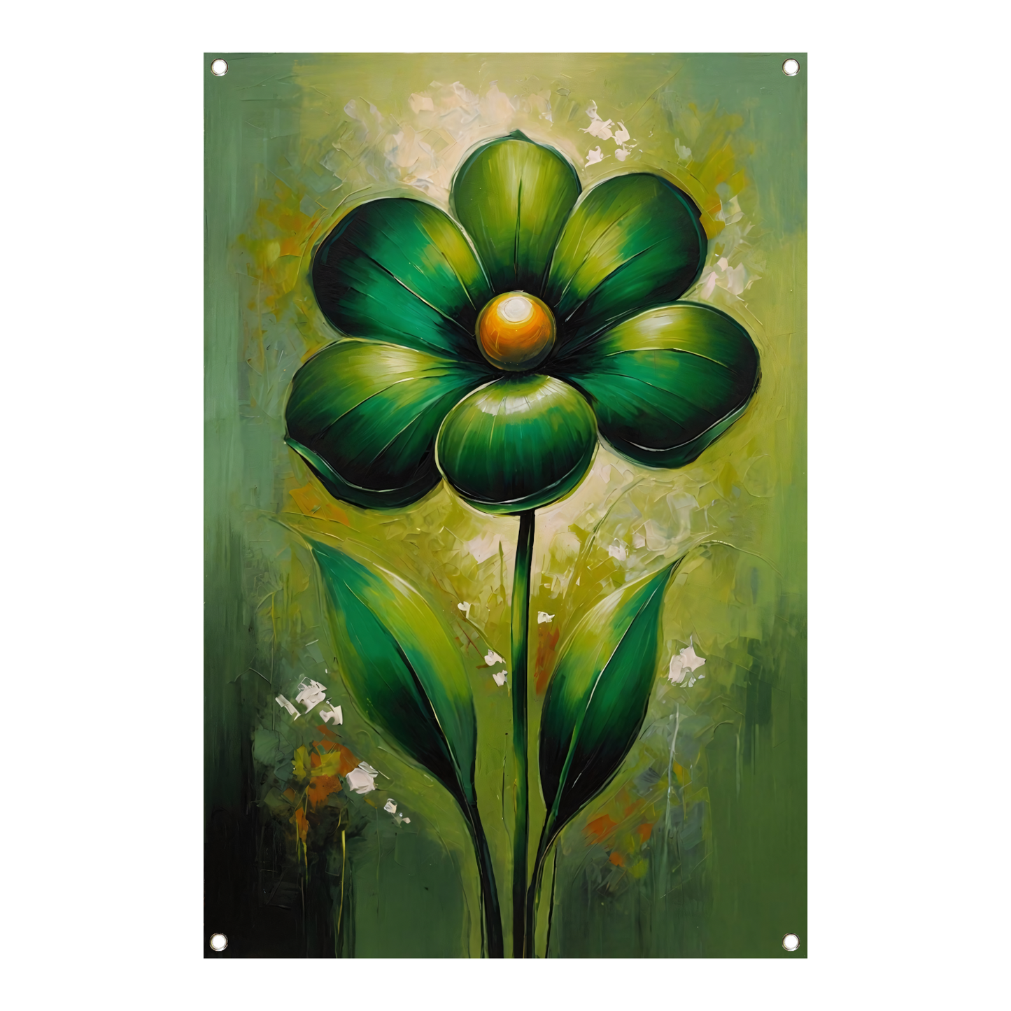 Groene Abstracte Bloem met Dynamische Bladeren tuinposter