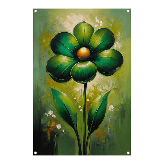 Groene Abstracte Bloem met Dynamische Bladeren tuinposter