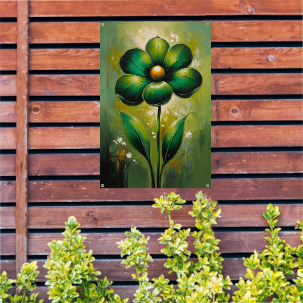Groene Abstracte Bloem met Dynamische Bladeren tuinposter