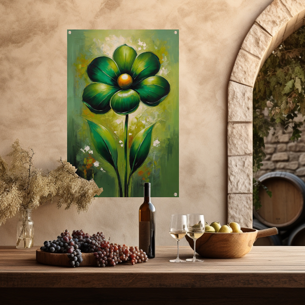 Groene Abstracte Bloem met Dynamische Bladeren tuinposter