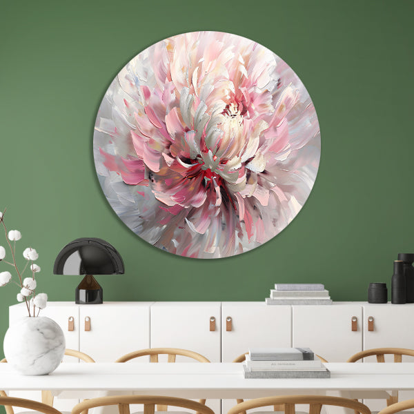 Abstract schilderij van een chrysant bloem aluminium muurcirkel