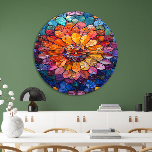 Abstract bloemenpracht in levendige kleuren aluminium muurcirkel