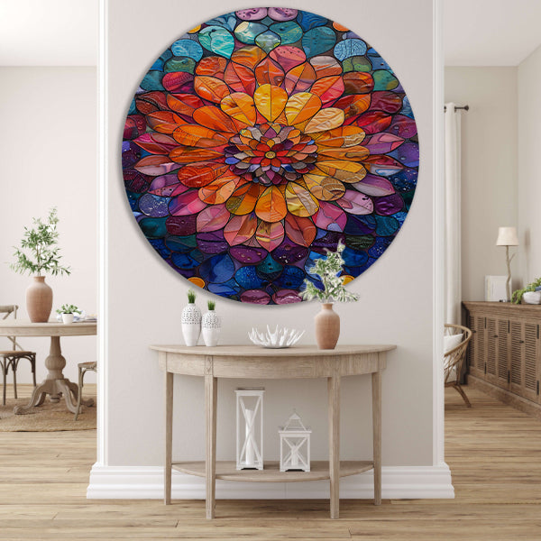 Abstract bloemenpracht in levendige kleuren aluminium muurcirkel