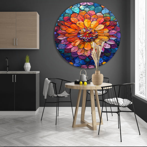 Abstract bloemenpracht in levendige kleuren aluminium muurcirkel