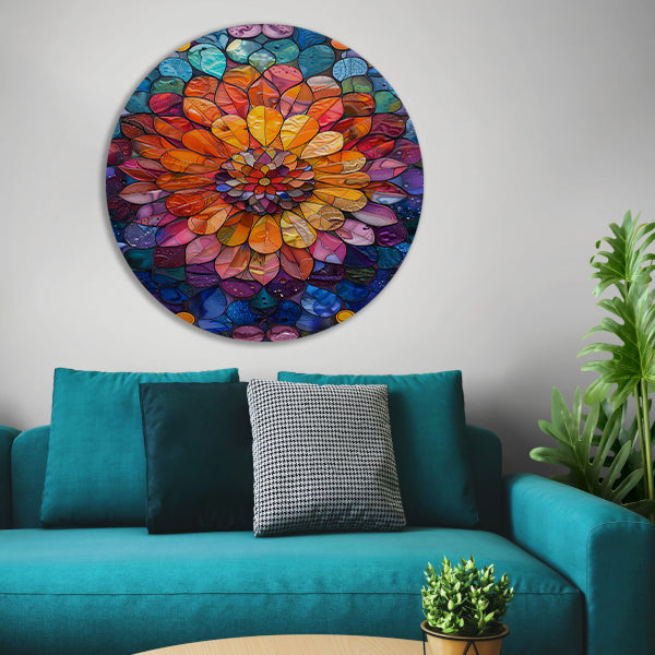 Abstract bloemenpracht in levendige kleuren aluminium muurcirkel