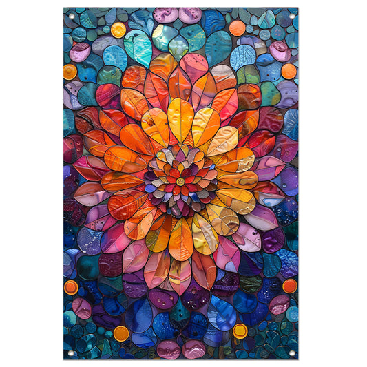 Abstract bloemenpracht in levendige kleuren tuinposter