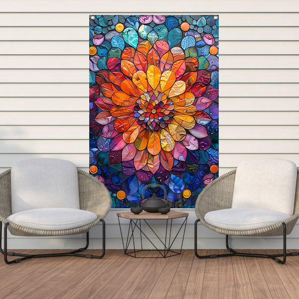 Abstract bloemenpracht in levendige kleuren tuinposter
