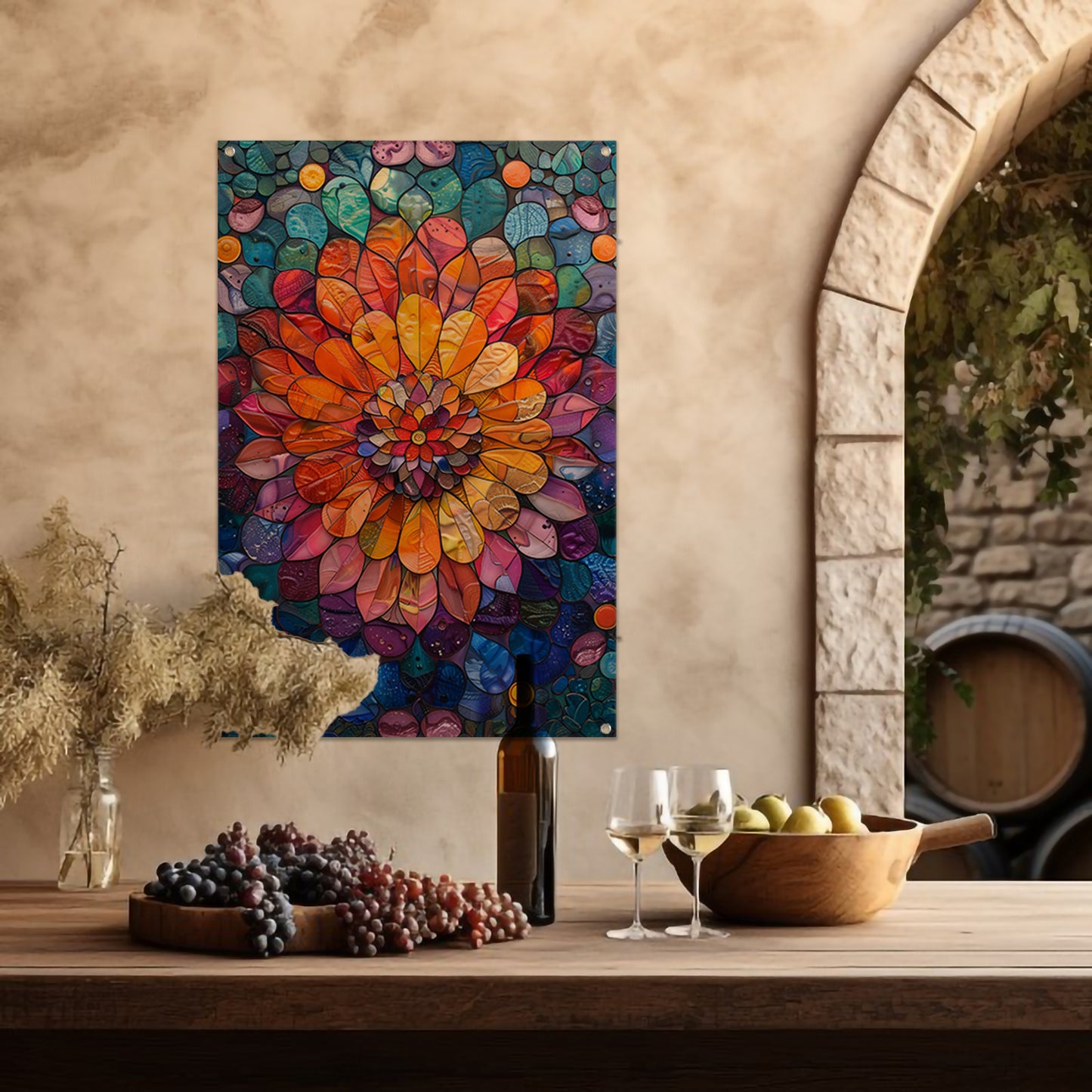 Abstract bloemenpracht in levendige kleuren tuinposter