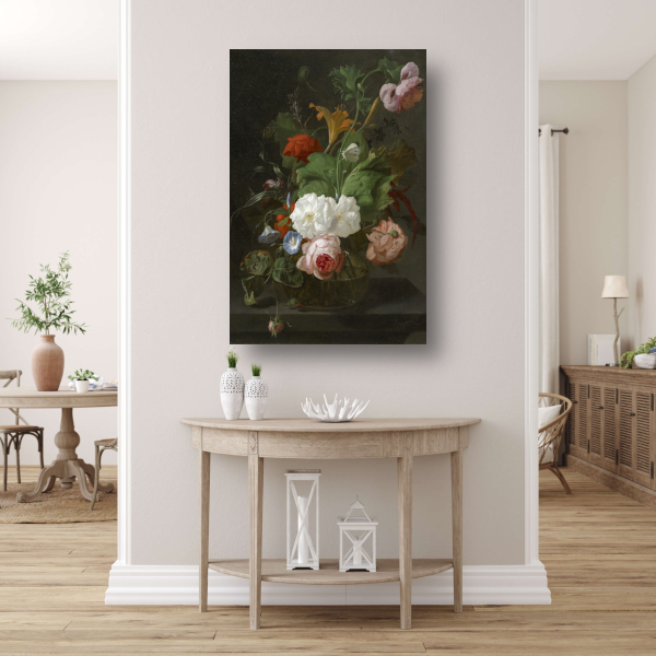 Bloemen in een glazen vaas - Rachel Ruysch canvas